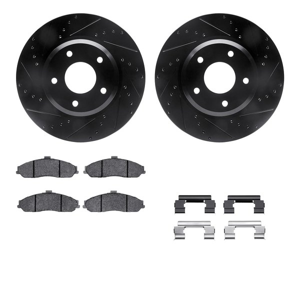 Dynamic Friction Co 8312-52012, Rotors-Drilled, Slotted-BLK w/ 3000 Series Ceramic Brake Pads incl. Hardware, Zinc Coat 8312-52012
